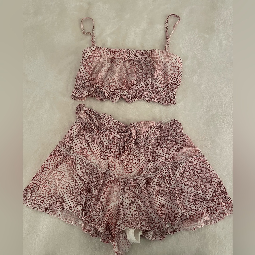 Women's Pink Patterned Two Piece Set Size Small
